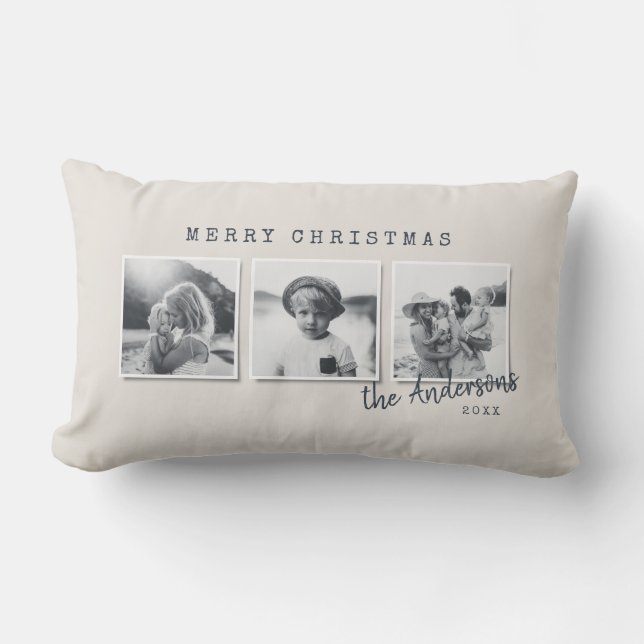 Modern minimal Christmas multi photo home decor Lumbar Cushion (Front)