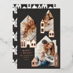 Modern minimal Christmas Nordic houses 3 photo Foil Holiday Card<br><div class="desc">Modern minimal Japan Christmas Nordic houses stylish simple 3 photo holiday card design. Real foil silver,  gold and rose gold detailing add a classy,  elegant touch.</div>