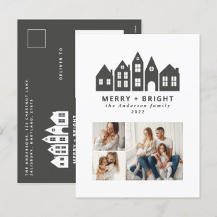 Modern minimal Christmas Nordic houses 3 photo Hol Holiday Postcard