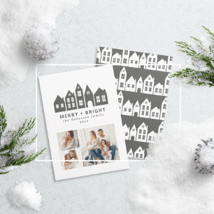 Modern minimal Christmas Nordic houses 3 photo Holiday Card