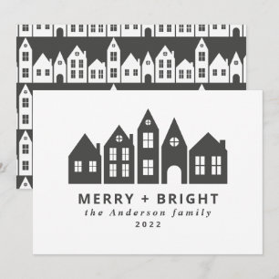 Modern minimal Christmas Nordic houses grey Holiday Card