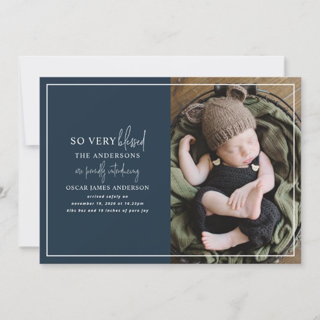 Modern minimal Christmas photo birth announcement (Front)