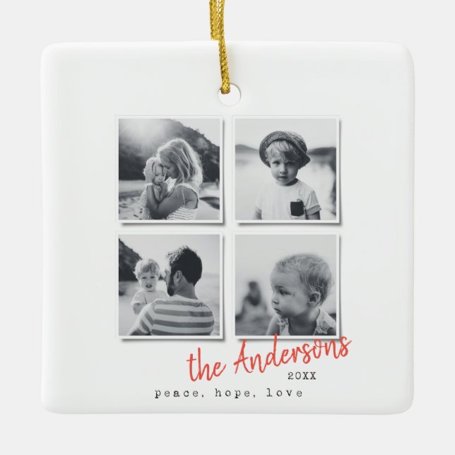 Modern minimal Christmas photo holiday Ceramic Ornament (Front)