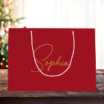 Modern Minimal Christmas Red Custom Name Gift Large Gift Bag<br><div class="desc">Modern Minimal Christmas Red Custom Name Gift Large Gift Bag,  Red christmas party bags.</div>
