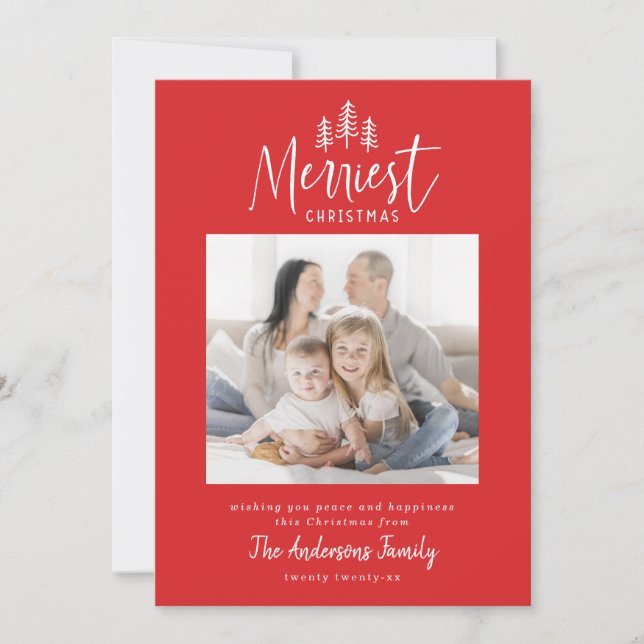 Modern minimal Christmas rustic forest photo Holiday Card (Front)