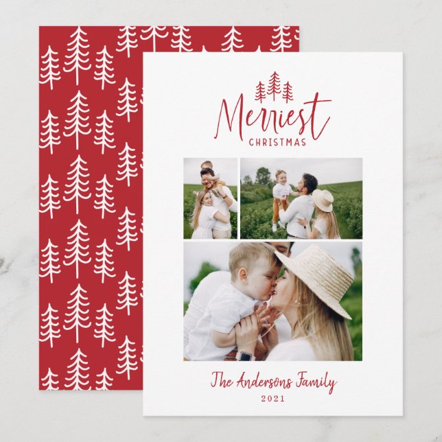 Modern minimal Christmas rustic multi photo Holiday Card (Front/Back)