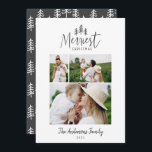 Modern minimal Christmas rustic multi photo Holiday Card<br><div class="desc">Modern minimal Christmas rustic stylish multi photo holiday card. With modern hand drawn text and trees. Backer colour can be customised.</div>