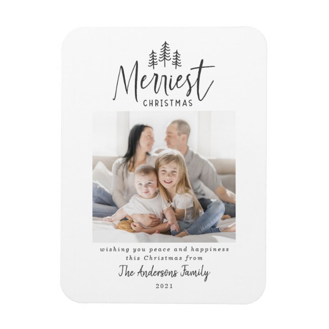 Modern minimal Christmas rustic one photo holiday Magnet (Vertical)