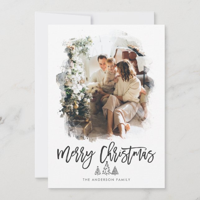 Modern Minimal Christmas rustic photo Holiday Card (Front)