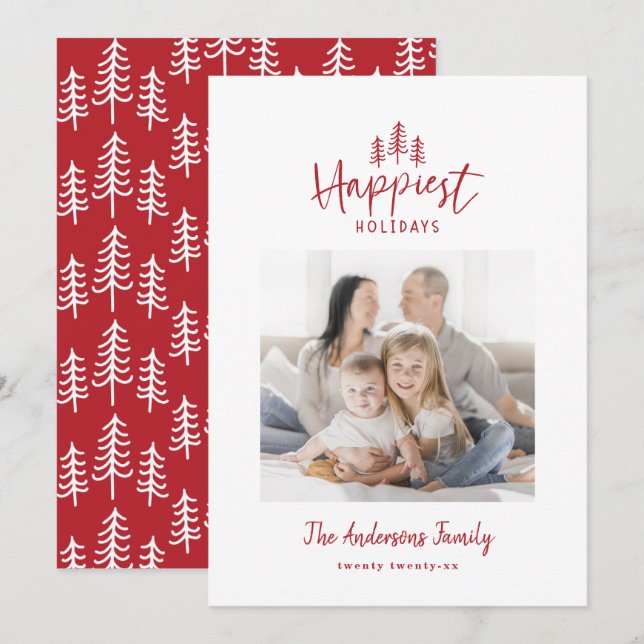 Modern minimal Christmas rustic photo Holiday Card (Front/Back)