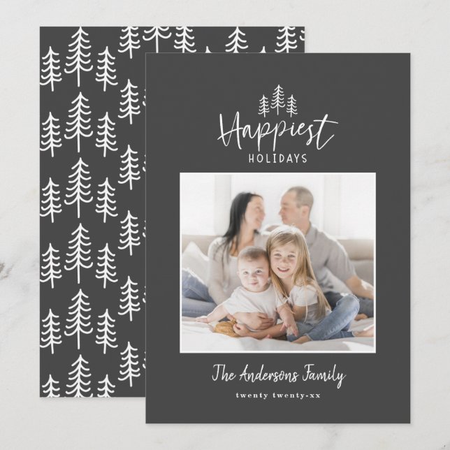 Modern minimal Christmas rustic photo Holiday Card (Front/Back)
