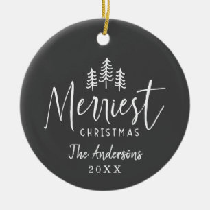 Modern minimal Christmas rustic typography Classic Ceramic Tree Decoration