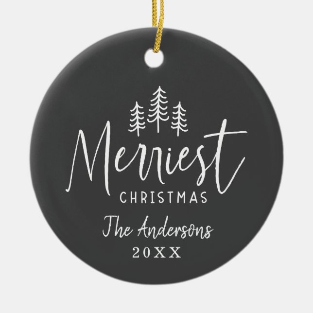 Modern minimal Christmas rustic typography Classic Ceramic Tree Decoration (Front)