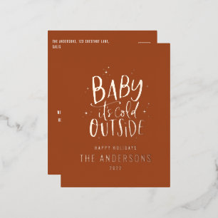 Modern minimal Christmas terracotta elegant Foil H Holiday Postcard
