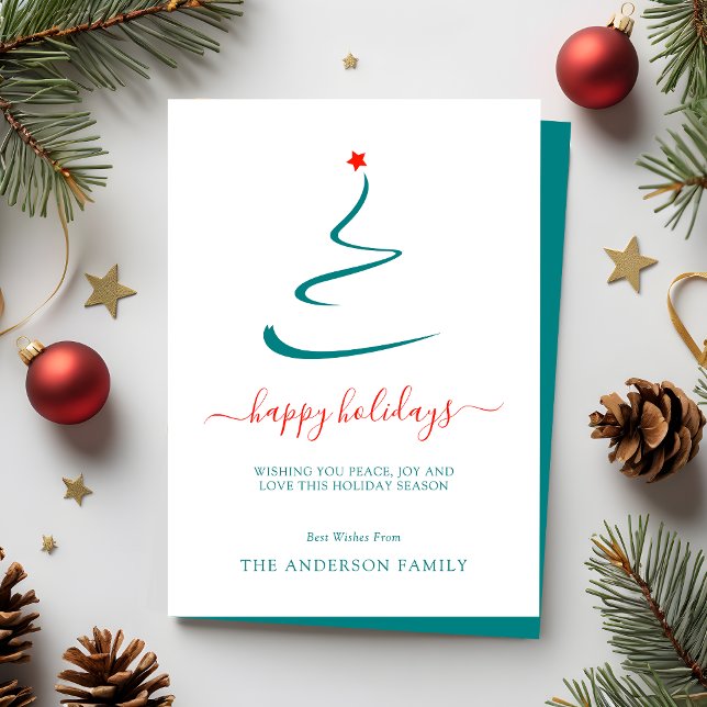 Modern Minimal Christmas Tree Red Star Simple Holiday Card (Creator Uploaded)