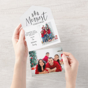 Modern minimal Christmas tree rustic photo All In  One Invitation