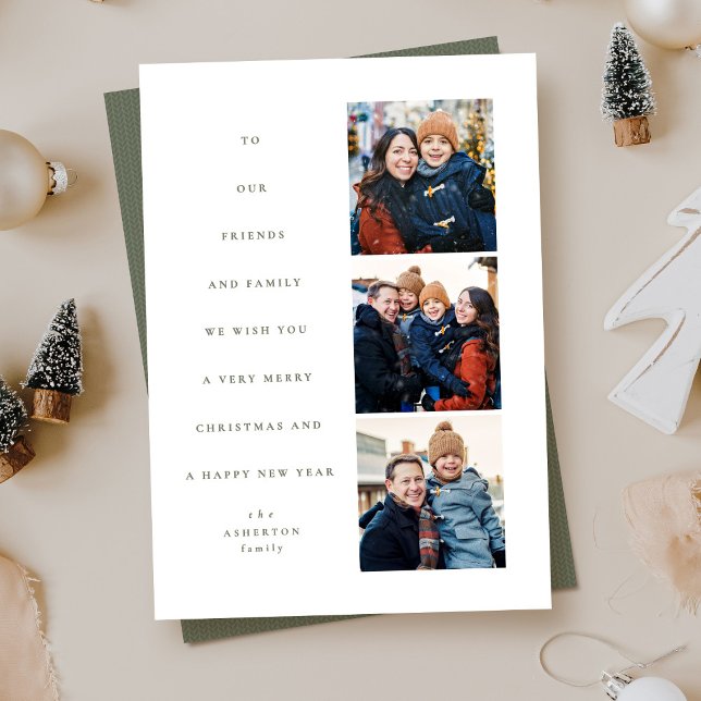 Modern minimal Christmas tree three photo Holiday Card (Creator Uploaded)