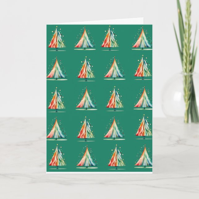 Modern Minimal Christmas Tree Water Colour Holiday Card (Front)