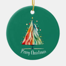 Modern Minimal Christmas Tree Watercolor Ornament