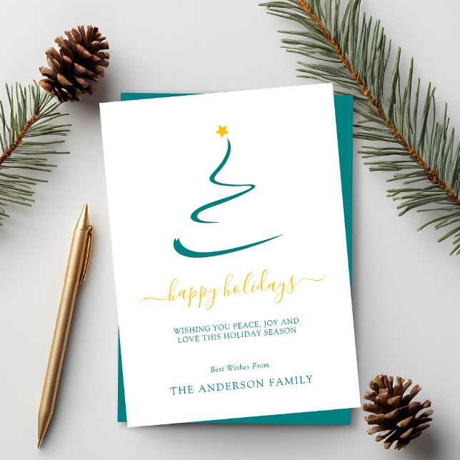 Modern Minimal Christmas Tree Yellow Star Simple Holiday Card (Creator Uploaded)