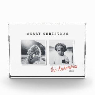 Modern minimal Christmas two photo family Holiday