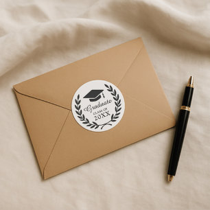 Modern Minimal Class Year Laurel Wreath Grad Party Classic Round Sticker