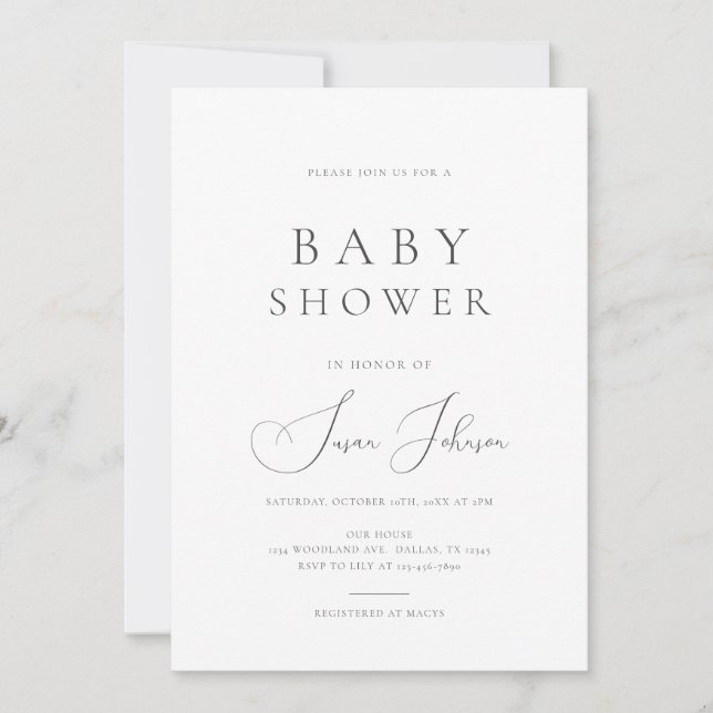 Modern Minimal Clean and Classic Baby Shower Invitation (Front)