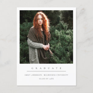 MODERN MINIMAL CLEAN CUSTOM PHOTO GRADUATION ANNOUNCEMENT POSTCARD