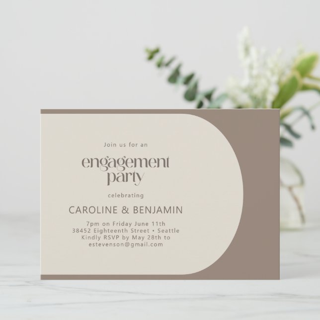 Modern Minimal Colour Block Brown Engagement Party Invitation (Standing Front)