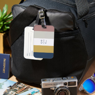 Modern Minimal Colour Block Monogram Custom Luggage Tag