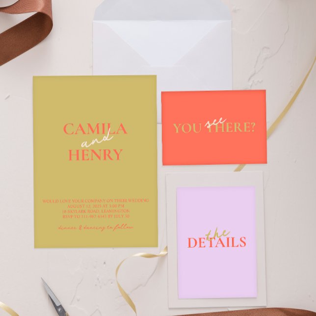 Modern Minimal Colourful Orange Green Wedding  Invitation (Creator Uploaded)