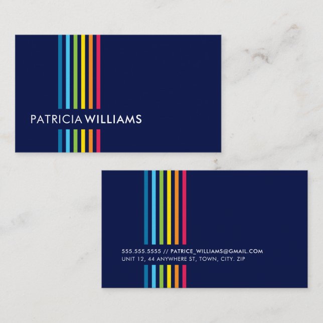 MODERN MINIMAL colourful simple rainbow stripe nav Business Card (Front/Back)