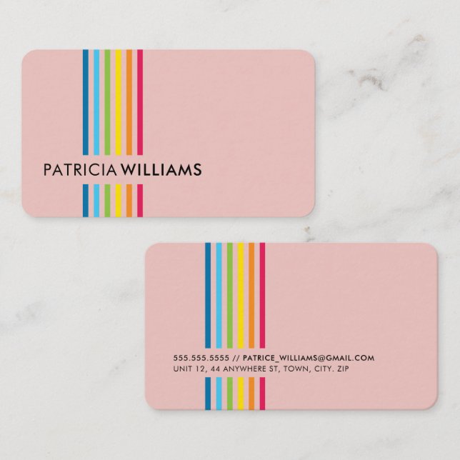 MODERN MINIMAL colourful simple rainbow stripe pin Business Card (Front/Back)
