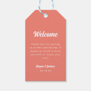 Modern Minimal Coral Pink Wedding Welcome Gift Tags