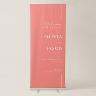 Modern Minimal Coral Pink Wedding Welcome Retractable Banner