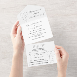 Modern Minimal Couple Elegant Rustic Wedding All In One Invitation