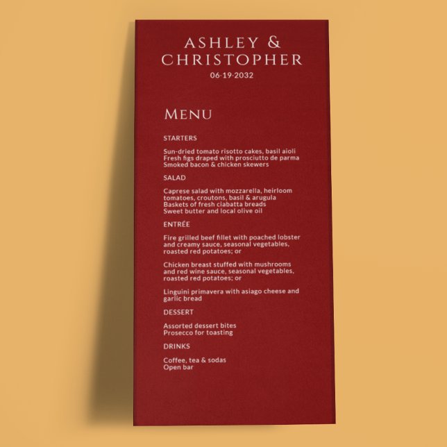 Modern Minimal Crimson Red Wedding Reception Menu (Creator Uploaded)