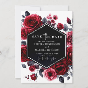 Modern Minimal Crimson Red Wedding Save The Date