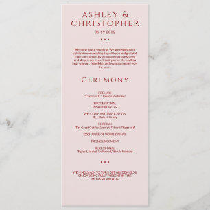 Modern Minimal Crimson & Rose Wedding Ceremony Programme
