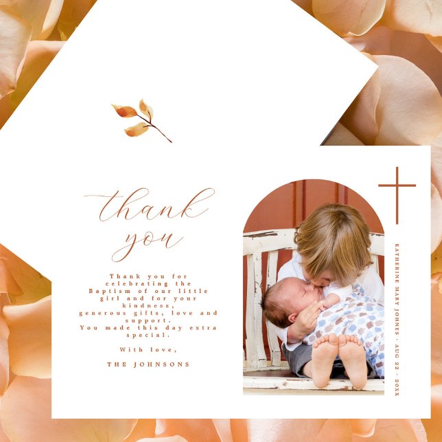 Modern Minimal Cross Photo Baptism  Thank You Card (Creator Uploaded)
