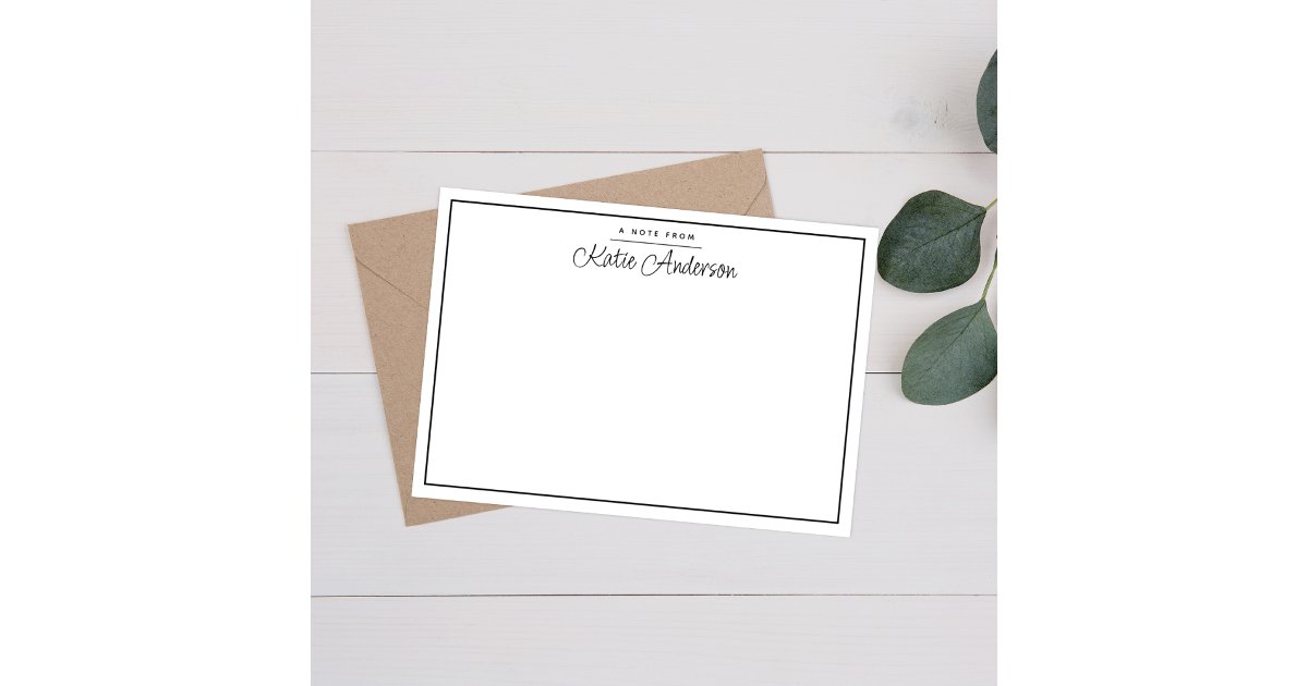 Please Note Cursive Modern Minimal Cursive Script Black Note Card | Zazzle