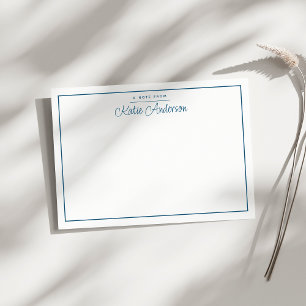 Modern Minimal Cursive Script Blue Cyan Note Card