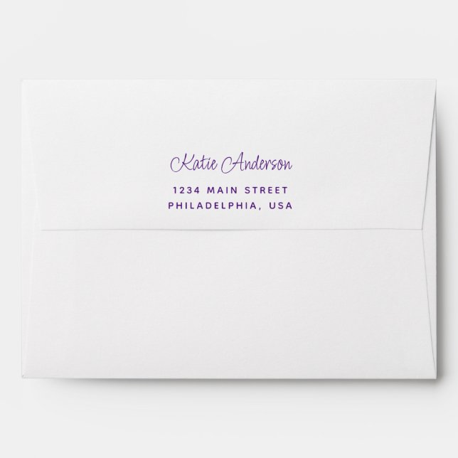 Modern Minimal Cursive Script Purple Professional Envelope (Back (Top Flap))