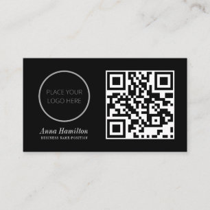 Modern Minimal Custom Company Logo QR Code Black Business Card