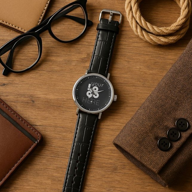 Modern Minimal Custom White Business Logo on Black Watch (Creator Uploaded)