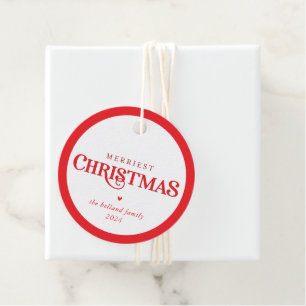 MODERN minimal cute festive red merriest christmas Favour Tags