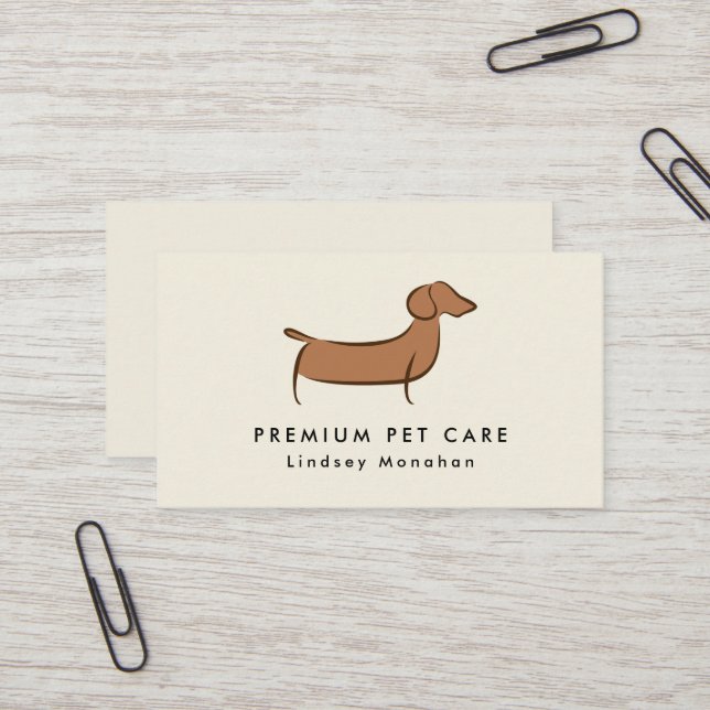 Modern Minimal Dachshund Dog Pet Care Business Card (Front/Back In Situ)
