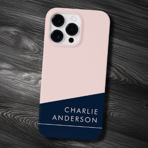 Modern minimal dark blue and pink custom name Case-Mate iPhone 14 pro max case