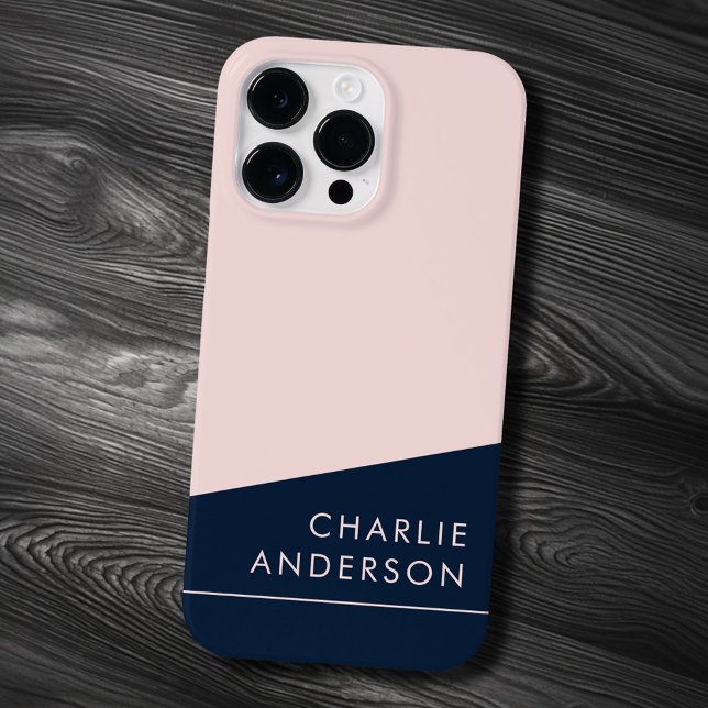 Modern minimal dark blue and pink custom name Case-Mate iPhone case (Modern minimal dark blue and pink custom name Case-Mate iPhone case)