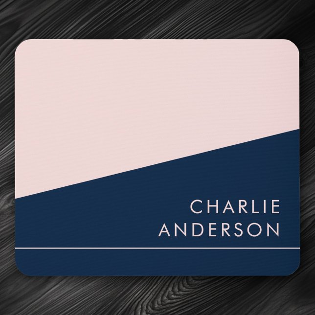 Modern minimal dark blue and pink custom name mouse mat (Modern minimal dark blue and pink custom name mouse pad)